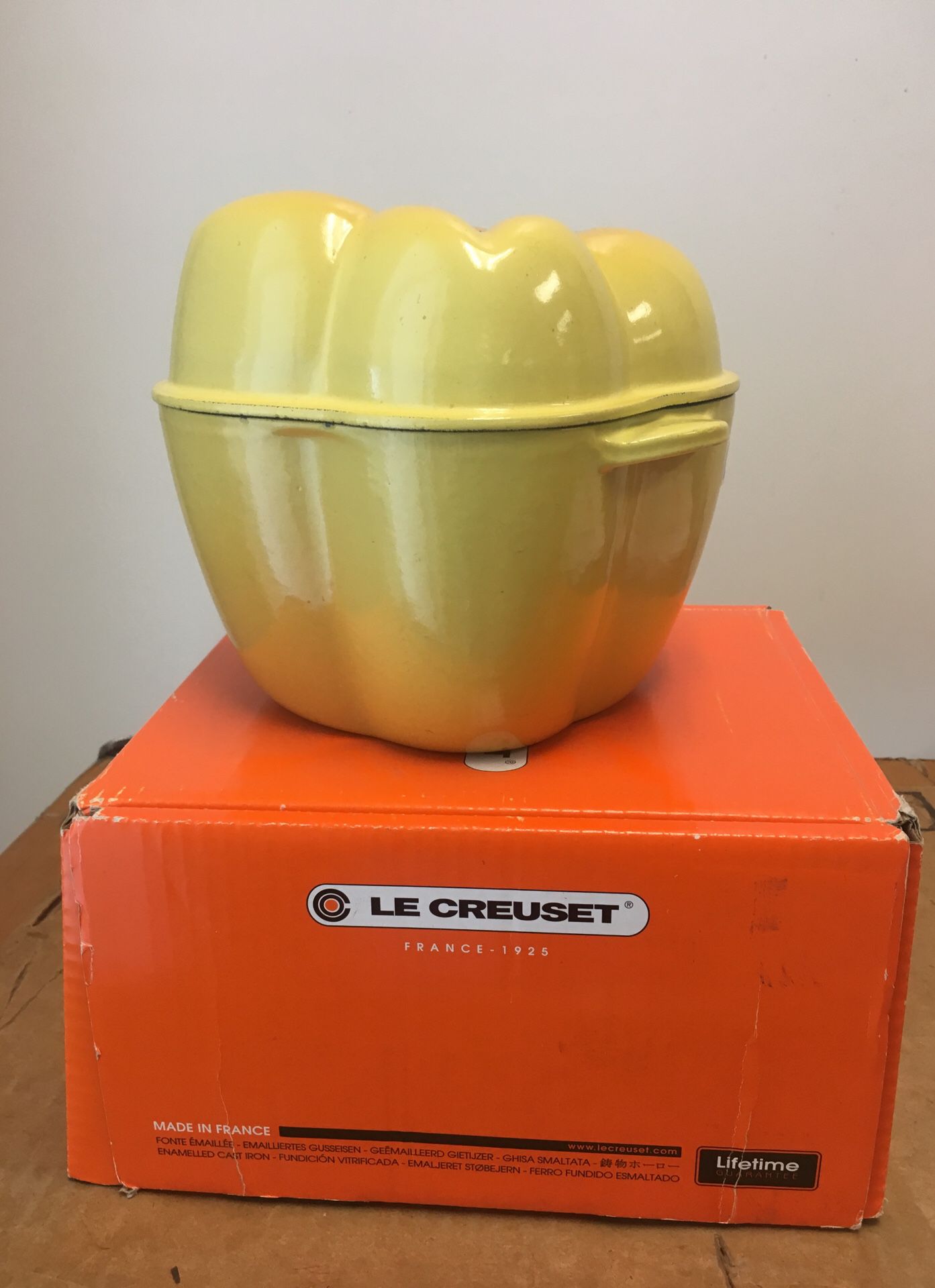 French Le Creuset Cocotte Ceramic Bell Pepper Red & Orange