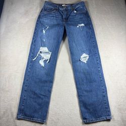 Levi's Low Pro Straight Jeans Women’s 28 Blue Wash Denim Low Rise Distress #1227