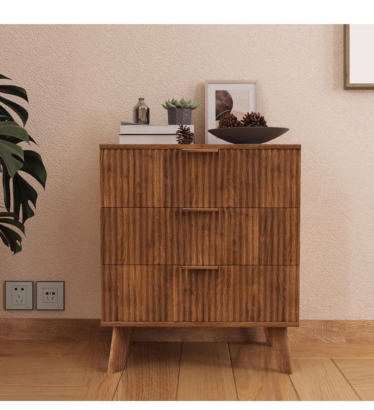 Fluted 3 Drawer Dressers, Modern Closet Dressers Chest of Drawers, Wood Storage Dresser Chest of Drawers Organizer for Bedroom Living Room Hallway Clo