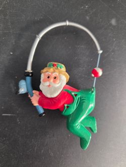 Hallmark Santa Fisherman Ornament Vintage 1991 Fishing Pole Catching A Fish