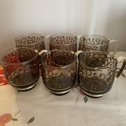 Set Of Six Tawny Vintage Libbey Scroll 8oz Hot Toddy Mugs