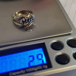 14k Yellow Gold Dimond Sapphire 6 3/4 Ring