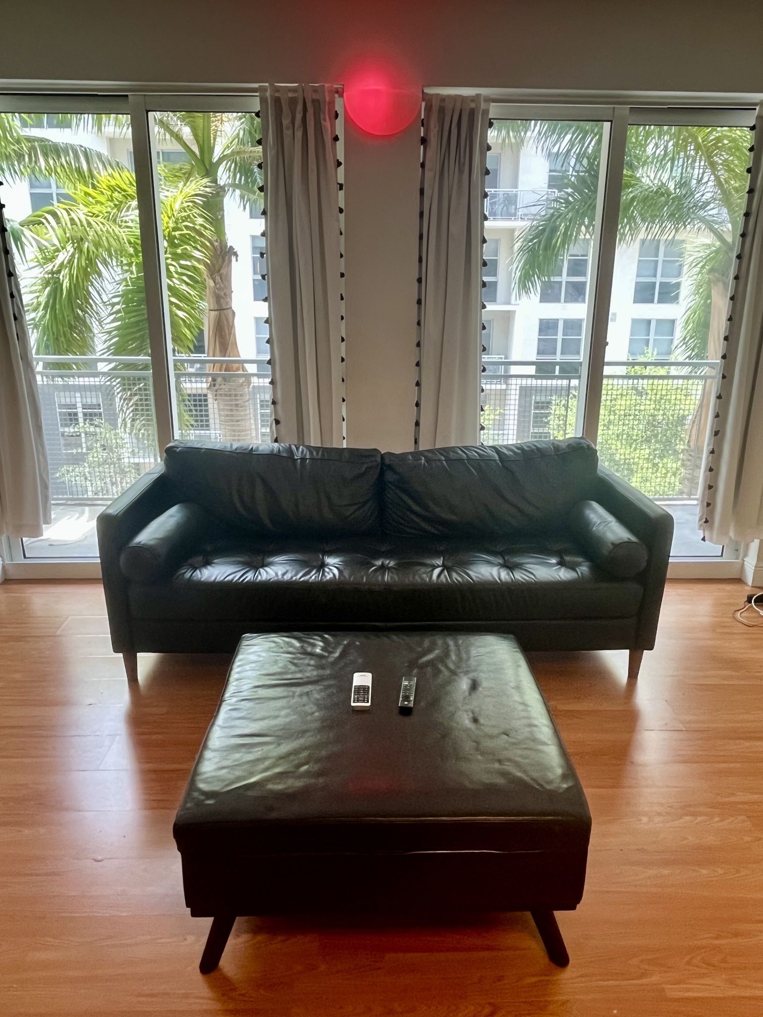 Gilmore 86.5* Black Genuine Leather Arm Sofa by Corrigan Studio® With Ottoman