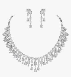 Crysdue Cubic Zirconia Prom Jewelry Set for Women Brides, Sparkle Birthstone Cluster Collar Statement Necklace Teardrop Dangle Earrings for Wedding Pa