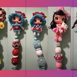 Badge reels with clay dolls