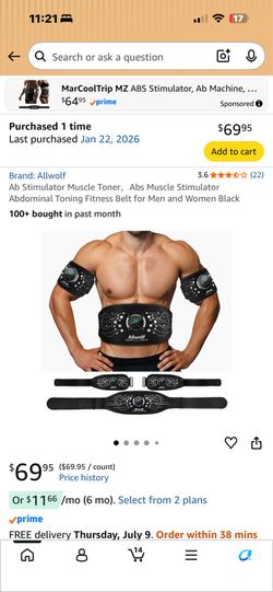 Ab Stimulator Muscle Toner，Abs Muscle Stimulator Abdominal Toning Fitness Belt for Men and Women Black