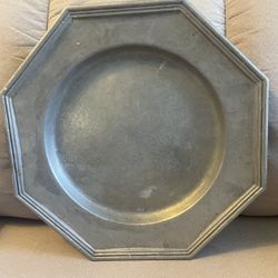 Vintage International Silver Co Octagon 10.5" Pewter Goth Type Dinner Plate 