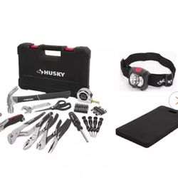 NEW IN BOX Husky 60-Piece Home Repair tool set Bundled with Headlamp and Knee Pad