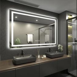 MIRROR Touch Button Bathroom Mirror 59 x 36 Switchable Color LED with Defogger