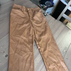 brown leather-like women's pants