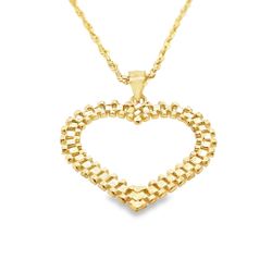 10K Heart Pendant With Rope Chain 20"