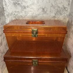 Two Vintage Amber Colored Wil-hold Sewing Boxes