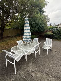 Outdoor Patio Table, Chairs, and Umbrella Set