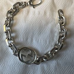 New Interlocking Bracelet G Logo Chain 925 Sterling Silver 7.5” Long