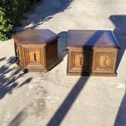 Antique Matching real wood nightstand pair rectangular and hexagonal nightstand.