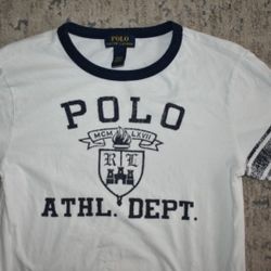Ralph Lauren Boys White Blue Shirt SZ M