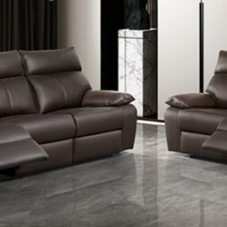 Brand New Brown Leather Reclining Sofa & Loveseat 