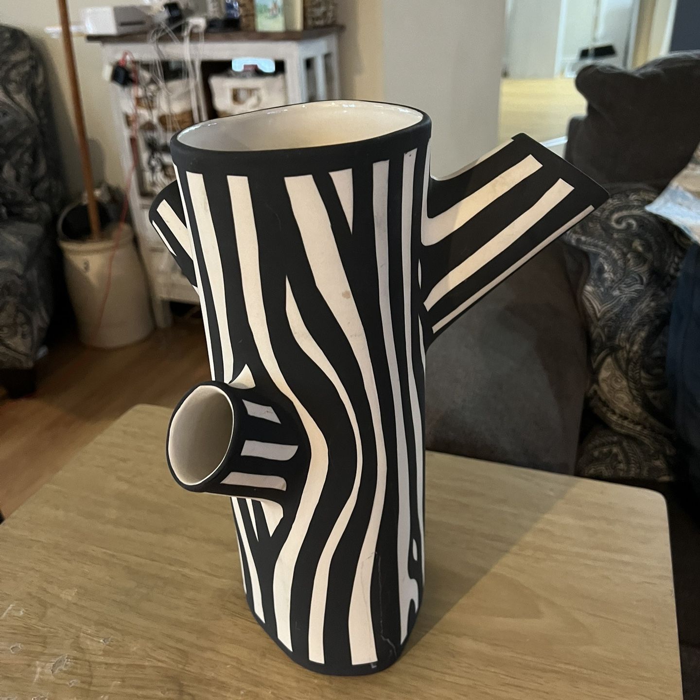 Vintage Tree Trunk Zebra Print Vase By British Artist Richard