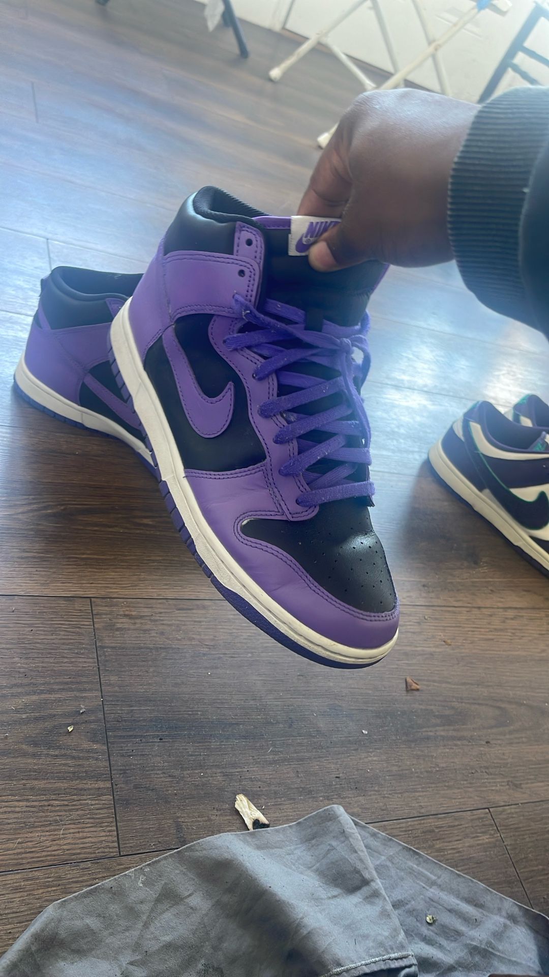 Purple and black high top dunks
