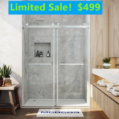 72 in. W x 76 in. H Double Sliding Frameless Shower Door in Brushed Nickel with Smooth Sliding and 3/8 in. Glass Clearance Sale