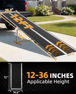 Portable Wheelchair Ramp 12FT, Seamless Non-Slip Aluminum Material Handling Ramps for Wheelchairs for Home, Wheelchair Ramps for Home Steps, Aluminum 