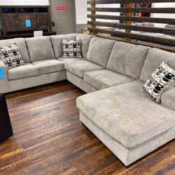 Cozy Modern U Shape 3 Piece Sectional With Chaise && Platinum Grey 
