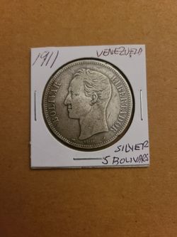 1911 5 Bolivar 22.5 g Silver