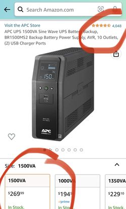 APC UPS 1500VA Sine Wave UPS Battery Backup, BR1500MS2 Backup Battery Power Supply, AVR, 10 Outlets, (2) USB Charger Ports