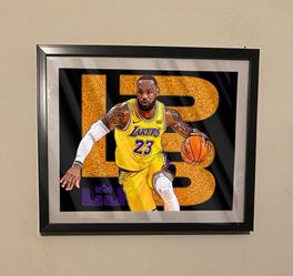 NBA Lakers, LeBron James custom artwork in black frame