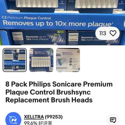 8 Pack Philips Sonicare Premium Plaque Control Brushsync Replacement Brush Heads
