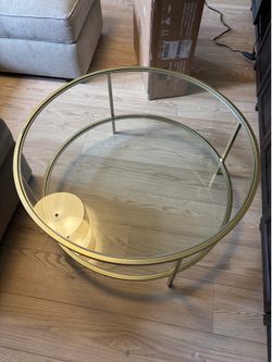 Modern Round Coffee Table Two-Tier Gold and Glass