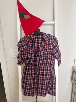 Gnome Halloween costume Felt hat and Plaid Button-Down Shirt Dress