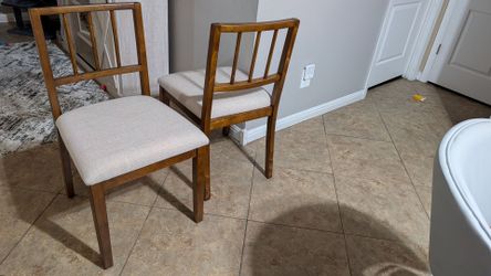 2 Brand New! Light Beige & Solid Upholstered Wooden Dining Chairs