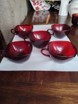 Vintage Anchor hocking royal ruby red square coffee or tea cup set of 5