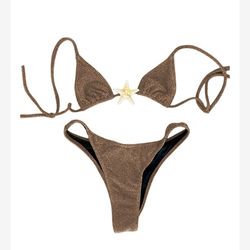 Chic Vintage Brown Starfish Accent Bikini - Size Medium Swimsuit