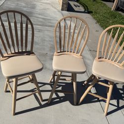 Set of 3 Solid Wood Dining Chairs – Padded Seats