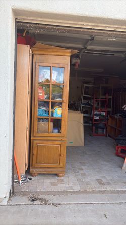 Tall Wood Cabinet with Glass Door