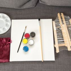 Easel + canvas + paint + brushes art set

