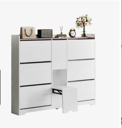 Flip-Top Drawer & Hidden Stool Shoe Cabinet (63")