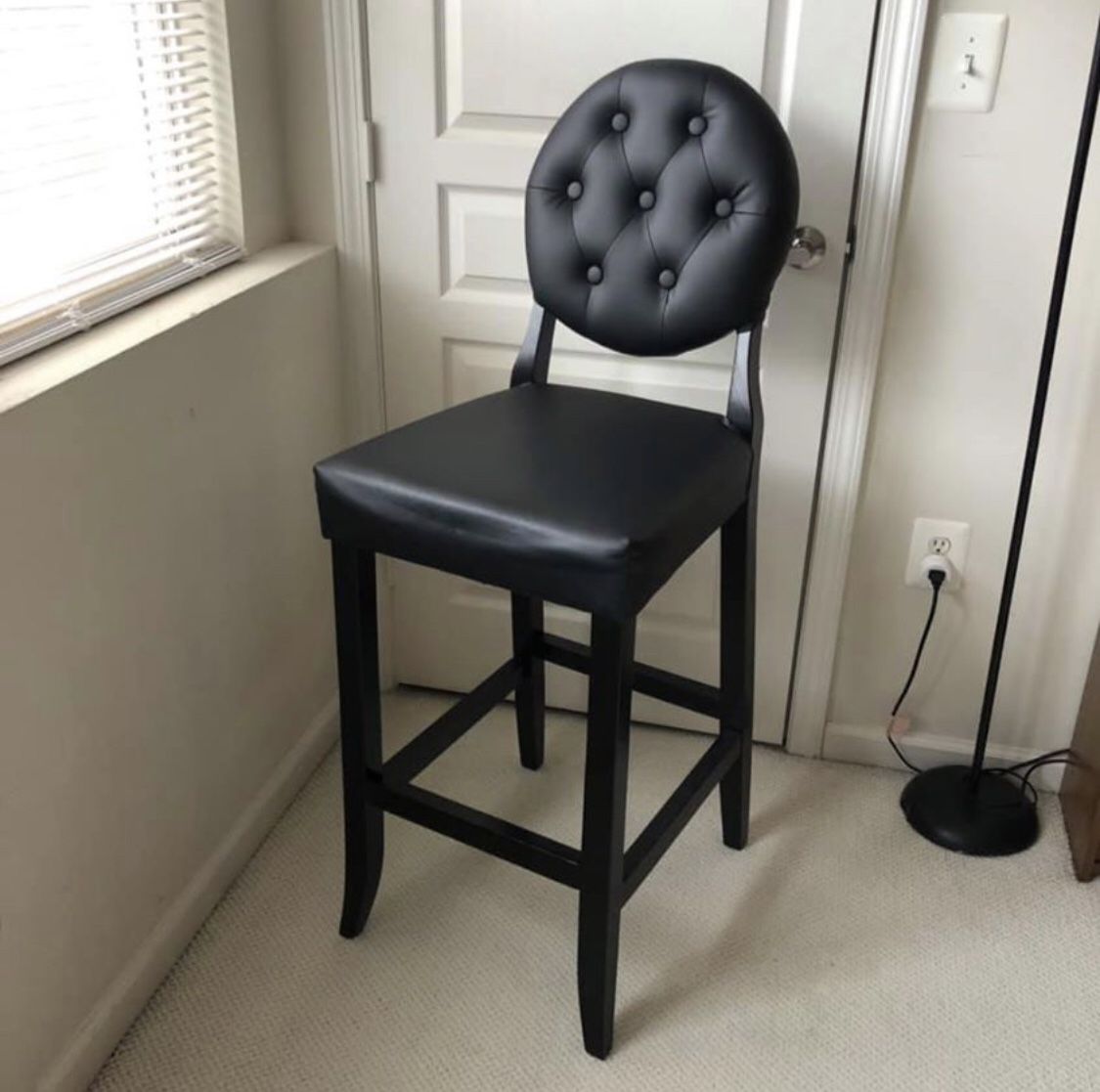Single Black Modway Button Bar Stool Tall Chair Faux Black Modway Button Tall Chair Faux Leather