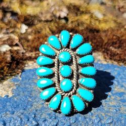 Turquoise Silver Ring Sz 9.75 Handcrafted