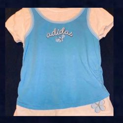 Baby & Toddler Girls Size 2T Blue & White Adidas Faux-Layered Running Tee