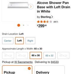 STERLING A KOHLER COMPANY LEFT-DRAIN SHOWER BASE 60" x 30"