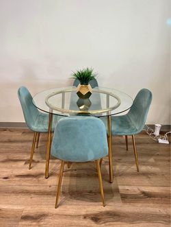 Sage Green Dining Room Round Glass Set Gold Legs