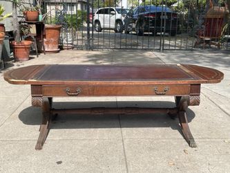 Mahogany and leather drop leaf coffee table (vintage)