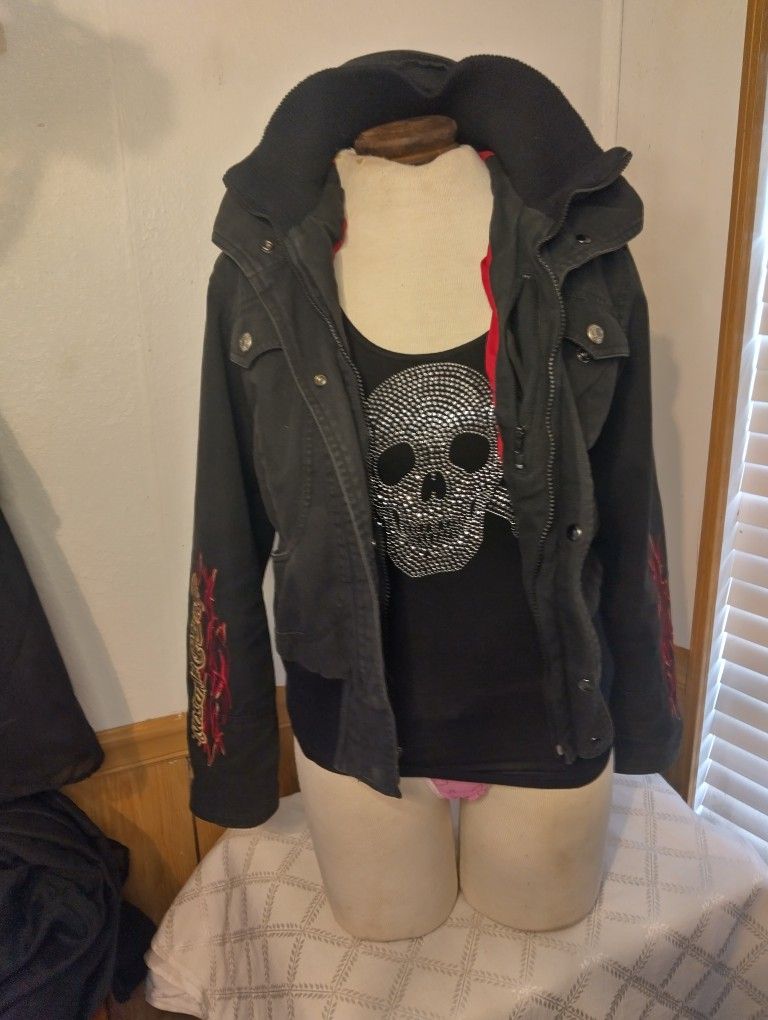 WOMEN'S HARLEY DAVIDSON BLACK CANVAS JACKET SZ SMALL, SEFFNER FL