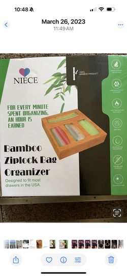 Brand New.  Bamboo Ziplock Bag Organizer 