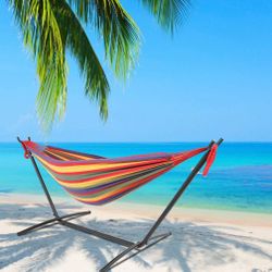 Double Brazilian Cotton Hammock with Space Saving Steel Stand