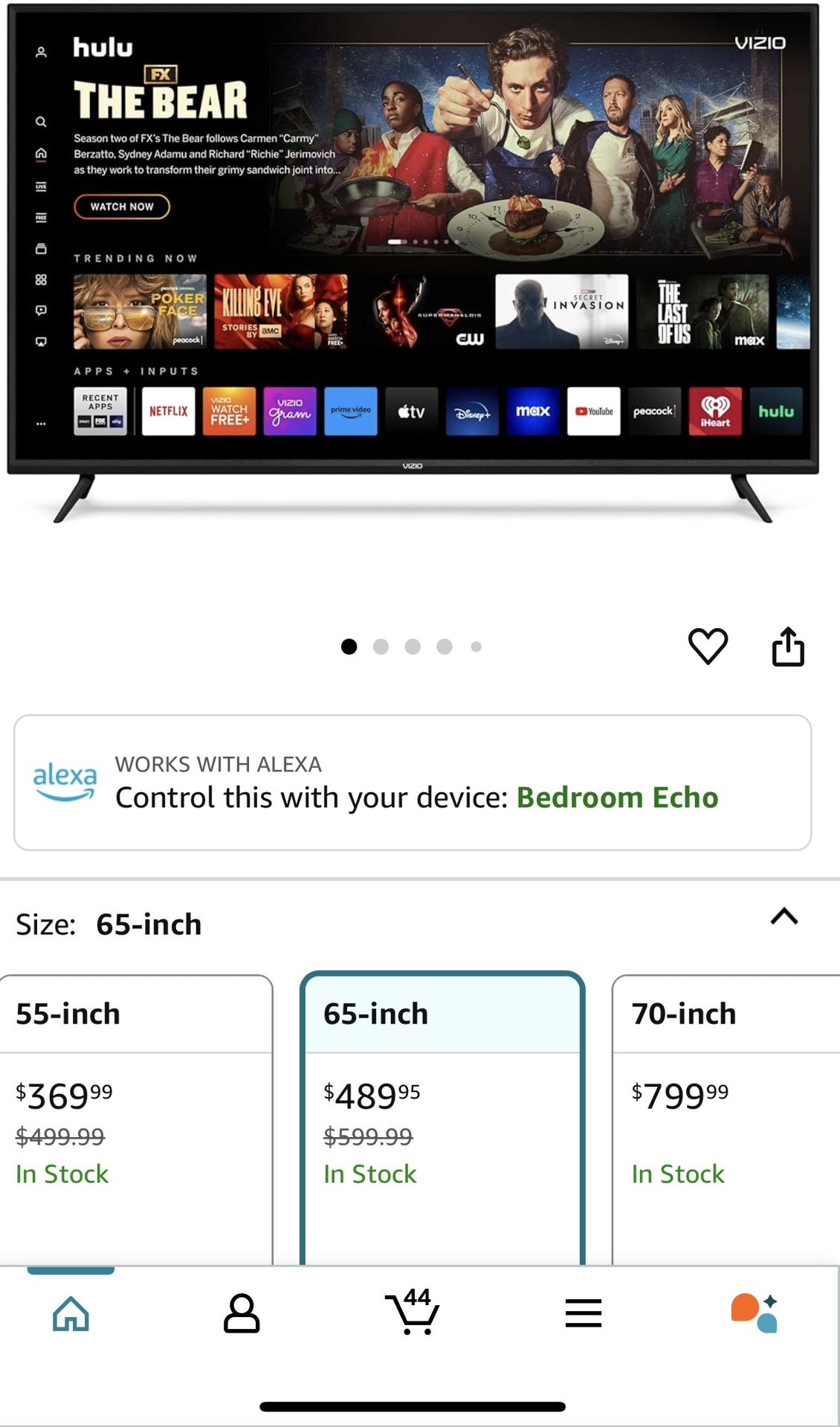 65 In Visio 4k Smart TV