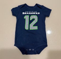 Seattle Seahawks Baby “12” Fan Boy One Piece - Navy, Size 18M